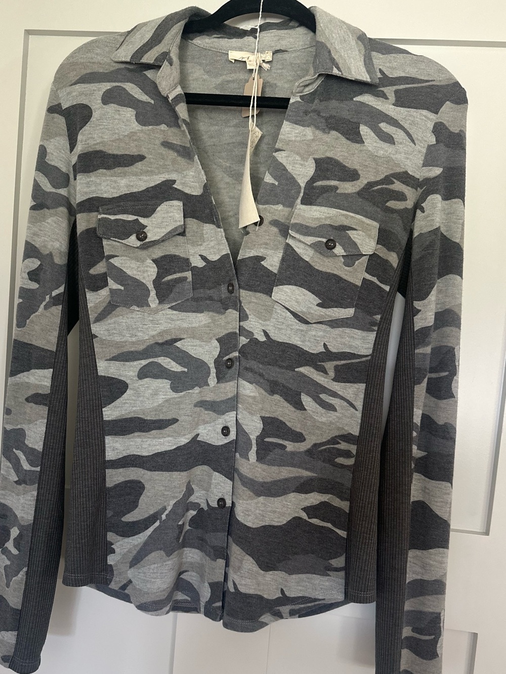 Mystree Grey Camouflage Button-Down Shirt